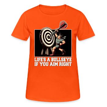 DAS LEBEN IST EIN VOLLTREFFER, WENN MAN RICHTIG ZIELT - Frauen T-Shirt atmungsaktiv - Neonorange - Vorne - AI Model Female 172 dark (172cm)