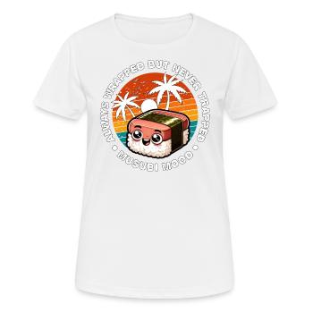IMMER VERPACKT, ABER NIE GEFANGEN MUSUBI-STIMMUNG - Frauen T-Shirt atmungsaktiv - Weiß - Vorne - AI Model Female 172 dark (172cm)