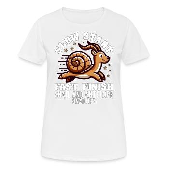 DÉMARRAGE LENT, FINITION RAPIDE - ESCARGOT ET ANTILOPE - T-shirt respirant Femme - blanc - Devant - AI Model Female 172 dark (172cm)