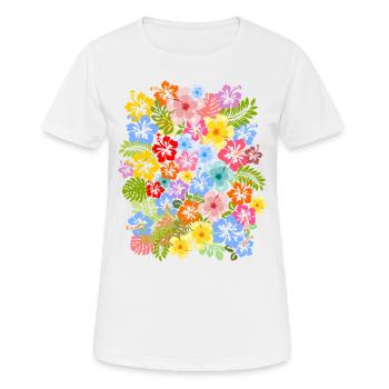 Hibiskus Blumen floral Muster Hibiskusblüte - Frauen T-Shirt atmungsaktiv - Weiß - Vorne - AI Model Female 172 dark (172cm)