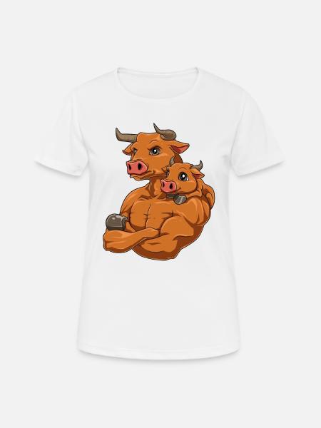 Starker Bulle mit Baby Bullen für einen Bullen - Frauen T-Shirt atmungsaktiv - Weiß
