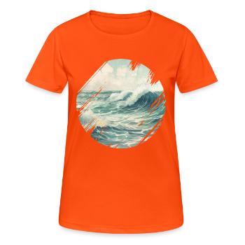 Meer Wellen Brandung Gischt Ufer Küste - Frauen T-Shirt atmungsaktiv - Neonorange - Vorne - AI Model Female 172 dark (172cm)