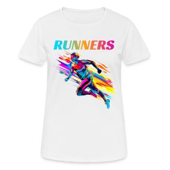 Dynamische Läufer Lauf Wettkampf - Frauen T-Shirt atmungsaktiv - Weiß - Vorne - AI Model Female 172 dark (172cm)
