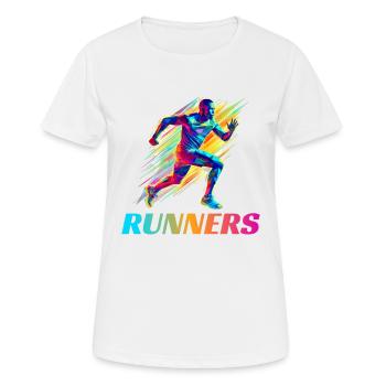 Dynamische Läufer Lauf Wettkampf - Frauen T-Shirt atmungsaktiv - Weiß - Vorne - AI Model Female 172 dark (172cm)