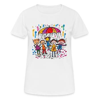Kinderbild Malen Kinder spielen im Regen - Frauen T-Shirt atmungsaktiv - Weiß - Vorne - AI Model Female 172 dark (172cm)