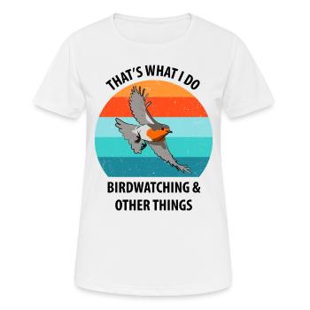 Observation des oiseaux Observation des oiseaux Observation des oiseaux - T-shirt respirant Femme - blanc - Devant - AI Model Female 172 dark (172cm)