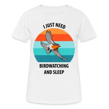 Observation des oiseaux Observation des oiseaux Observation des oiseaux - T-shirt respirant Femme - blanc - Devant - AI Model Female 172 dark (172cm)