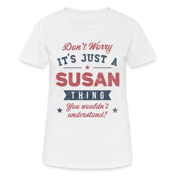 Es ist eine Susan-Sache - Frauen T-Shirt atmungsaktiv - Weiß - Vorne - AI Model Female 172 dark (172cm)