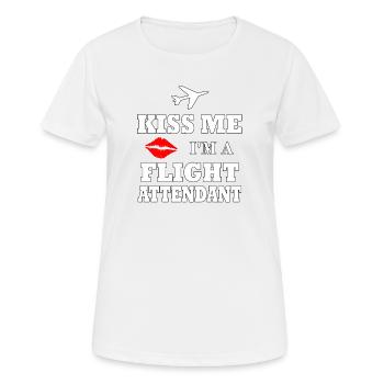 Kiss me Flight Attendant, hôtesse de l’air, cadeau - T-shirt respirant Femme - blanc - Devant - AI Model Female 172 dark (172cm)