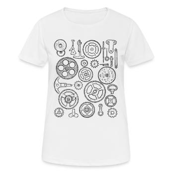 Uhr Einzelteile Uhrteile Zahnrad Mechanik Uhrwerk - Frauen T-Shirt atmungsaktiv - Weiß - Vorne - AI Model Female 172 dark (172cm)