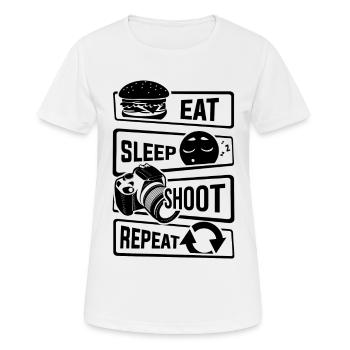 Eat Sleep Shoot Repeat - Camera Photography Photo - Women's Breathable T-Shirt - white - Front - AI Model Female 172 dark (172cm)
