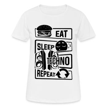 Eat Sleep Techno Repeat - Party Elekronische Musik - Frauen T-Shirt atmungsaktiv - Weiß - Vorne - AI Model Female 172 dark (172cm)