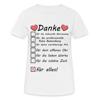 Danke Sagen an das Reha Team Abschiedsgeschenk - Frauen T-Shirt atmungsaktiv - Weiß - Vorne - AI Model Female 172 dark (172cm)