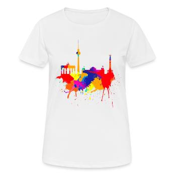 Berlin Skyline Colorful Colors Painting Art Berliner - Women's Breathable T-Shirt - white - Front - AI Model Female 172 dark (172cm)