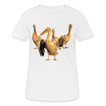 Quatre pélicans roses dans un groupe - T-shirt respirant Femme - blanc - Devant - AI Model Female 172 dark (172cm)