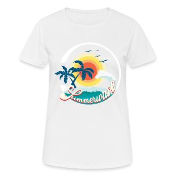 Summerwave Sommer Strand Palmen Surf Shirt - Frauen T-Shirt atmungsaktiv - Weiß - Vorne - AI Model Female 172 dark (172cm)