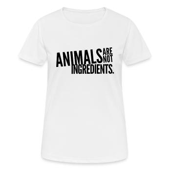 Les animaux ne sont pas des ingrédients Chemise de protection des animaux - T-shirt respirant Femme - blanc - Devant - AI Model Female 172 dark (172cm)