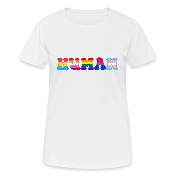Human LGBT Flag Transgender Lesbian Gay Pride - Women's Breathable T-Shirt - white - Front - AI Model Female 172 dark (172cm)