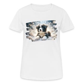 Rêve d’hiver avec chiot border colly dans la neige - T-shirt respirant Femme - blanc - Devant - AI Model Female 172 dark (172cm)