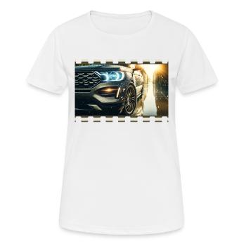 Eleganz im Detail – Modernes Auto in regnerischer Umgebung - Frauen T-Shirt atmungsaktiv - Weiß - Vorne - AI Model Female 172 dark (172cm)