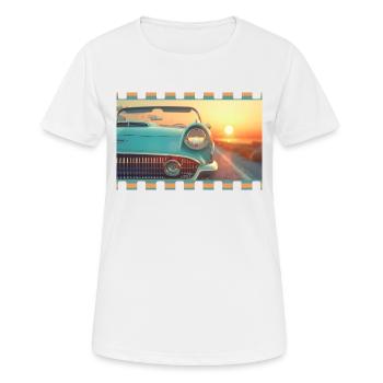 Retro convertible in cinematic sunset - Women's Breathable T-Shirt - white - Front - AI Model Female 172 dark (172cm)