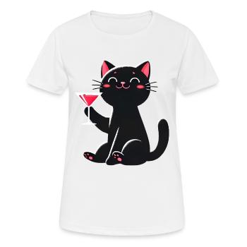 Happy Black Cat with Martini Illustration - Women's Breathable T-Shirt - white - Front - AI Model Female 172 dark (172cm)