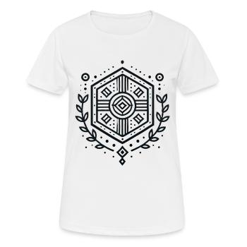 Insigne de bouclier géométrique minimaliste - T-shirt respirant Femme - blanc - Devant - AI Model Female 172 dark (172cm)
