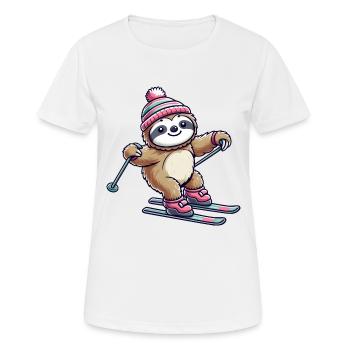Paresseux Ski Vacances D’hiver Skieur - T-shirt respirant Femme - blanc - Devant - AI Model Female 172 dark (172cm)