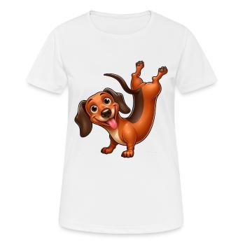 Drôle de teckel équilibre sur les mains gymnastique athlète - T-shirt respirant Femme - blanc - Devant - AI Model Female 172 dark (172cm)