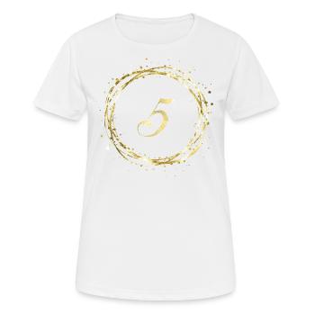 5 - Frauen T-Shirt atmungsaktiv - Weiß - Vorne - AI Model Female 172 dark (172cm)
