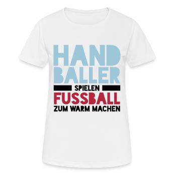 Handballer spielen Fussball zum Warm machen - Frauen T-Shirt atmungsaktiv - Weiß - Vorne - AI Model Female 172 dark (172cm)