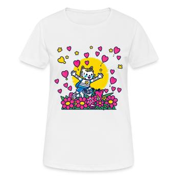 Kinderbild Malen Katze Luftballon Herz - Frauen T-Shirt atmungsaktiv - Weiß - Vorne - AI Model Female 172 dark (172cm)