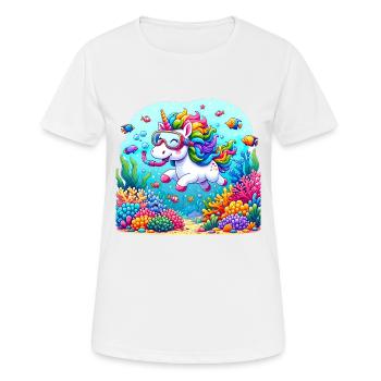 Unterwasserabenteuer Einhorn Korallenriffe - Frauen T-Shirt atmungsaktiv - Weiß - Vorne - AI Model Female 172 dark (172cm)