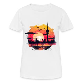 Berliner Skyline Sonnenuntergang Retro Vintage - Frauen T-Shirt atmungsaktiv - Weiß - Vorne - AI Model Female 172 dark (172cm)
