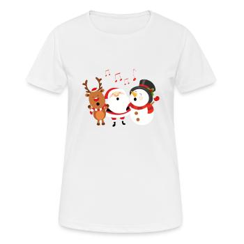 Singende Weihnachtsmann, Schneemann und Rentier - Frauen T-Shirt atmungsaktiv - Weiß - Vorne - AI Model Female 172 dark (172cm)