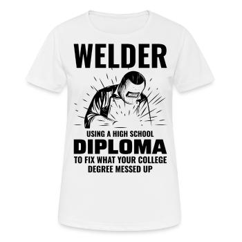 Schweißschweißer Metallbau Eisenarbeiter - Frauen T-Shirt atmungsaktiv - Weiß - Vorne - AI Model Female 172 dark (172cm)