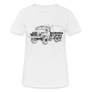 LKW Militär Ural 4320 375 D Plane Pritsche 6x6 - Frauen T-Shirt atmungsaktiv - Weiß - Vorne - AI Model Female 172 dark (172cm)