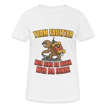 Team Faultier- Wandern und Bergsteigen - Frauen T-Shirt atmungsaktiv - Weiß - Vorne - AI Model Female 172 dark (172cm)