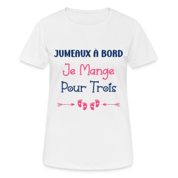 Jumeaux a bord je mange pour trois - T-shirt respirant Femme - blanc - Devant - AI Model Female 172 dark (172cm)