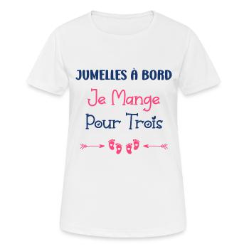 Jumelles a bord je mange pour trois - T-shirt respirant Femme - blanc - Devant - AI Model Female 172 dark (172cm)