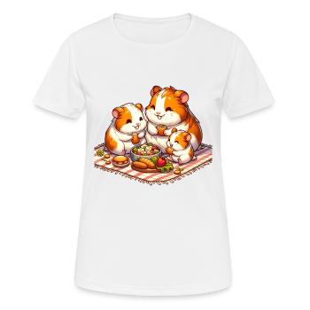 Meerschweinchen Familie Picknick im Freien - Frauen T-Shirt atmungsaktiv - Weiß - Vorne - AI Model Female 172 dark (172cm)