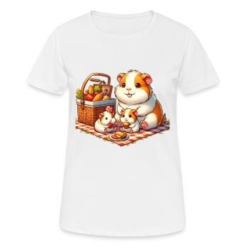 Meerschweinchen Familie Picknick im Freien - Frauen T-Shirt atmungsaktiv - Weiß - Vorne - AI Model Female 172 dark (172cm)
