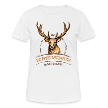 Echte Männer jagen selbst | Jäger Hunter Deer Wild - Frauen T-Shirt atmungsaktiv - Weiß - Vorne - AI Model Female 172 dark (172cm)