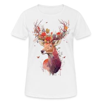Lieblicher Hirsch mit Blumen im Geweih - Frauen T-Shirt atmungsaktiv - Weiß - Vorne - AI Model Female 172 dark (172cm)