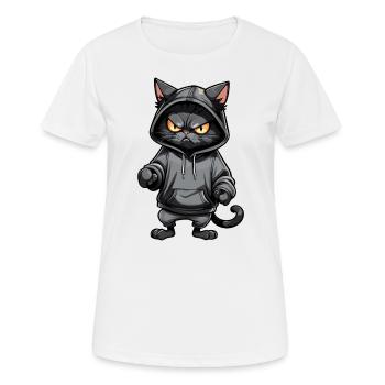 Black tomcat with hoodie - Women's Breathable T-Shirt - white - Front - AI Model Female 172 dark (172cm)