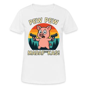 Lustiges Schwein mit Pistolen Cartoon - Frauen T-Shirt atmungsaktiv - Weiß - Vorne - AI Model Female 172 dark (172cm)