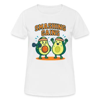 Smashing Gains – Funny Avocado Fitness Design - Women's Breathable T-Shirt - white - Front - AI Model Female 172 dark (172cm)