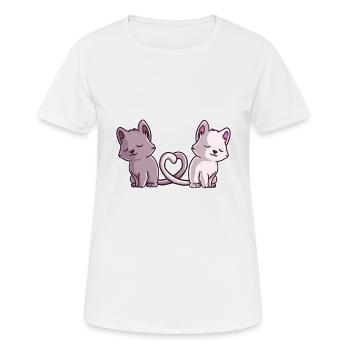 Katzenliebe – Zwei Herzen, Ein Schweif - Frauen T-Shirt atmungsaktiv - Weiß - Vorne - AI Model Female 172 dark (172cm)
