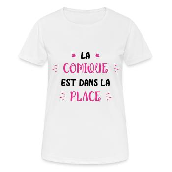 La comique est dans la place - T-shirt respirant Femme - blanc - Devant - AI Model Female 172 dark (172cm)
