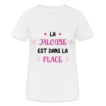 La jalouse est dans la place - T-shirt respirant Femme - blanc - Devant - AI Model Female 172 dark (172cm)